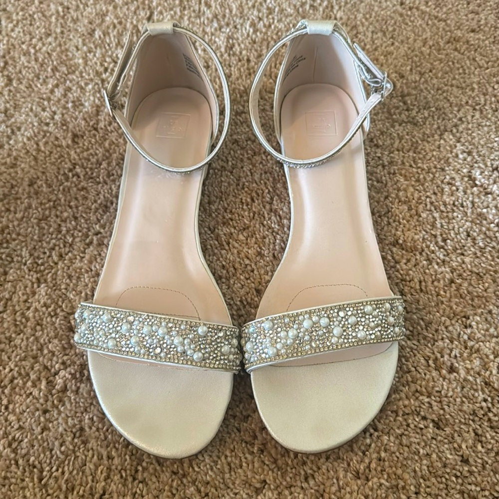 Crystal Cream Flat Satin Sandals